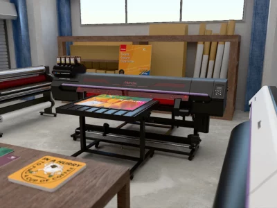 Image of the Mimaki UJ330H-160 hybrid printer in action.